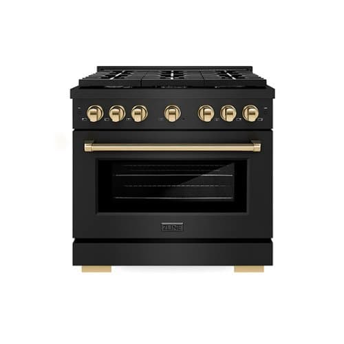 ZLINE - Autograph 36" Paramount Black Stainless Gas Range w/ 6 Burners & Gold Accents (SGRBZ-36-G) - Black Stainless Steel