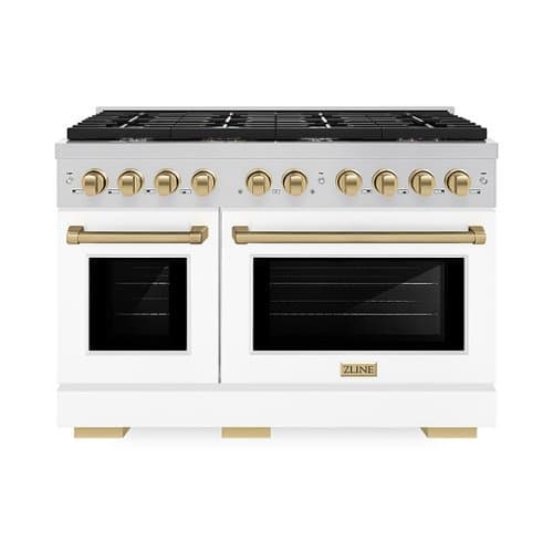 ZLINE - Autograph 48" Paramount Gas Range with 8 Burners and Bronze Accents (SGRZ-WM-48-CB) - Satin Steel/White