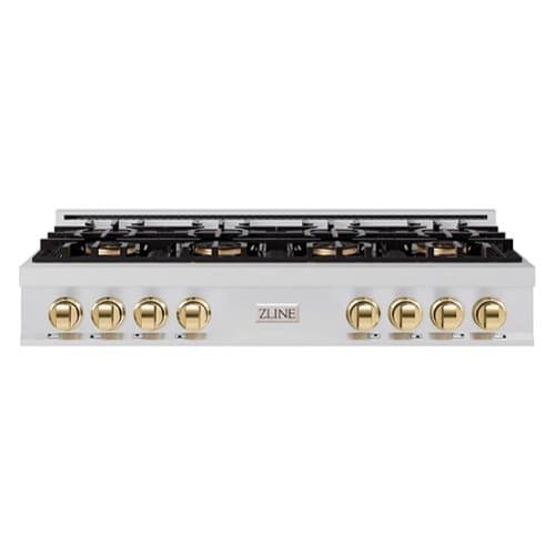 ZLINE - Autograph 48 in. Classic Rangetop with 8 DuoPro Burners and Gold Accents (PCRTZ-48-G) - Stainless Steel