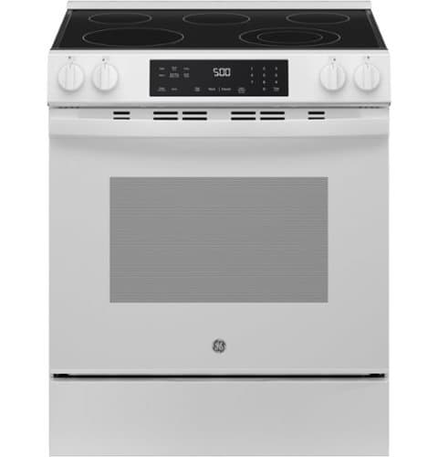 GE - 5.3 Cu. Ft. Slide-In Electric Range with Self-Clean and Steam Cleaning Option and Crisp Mode - White