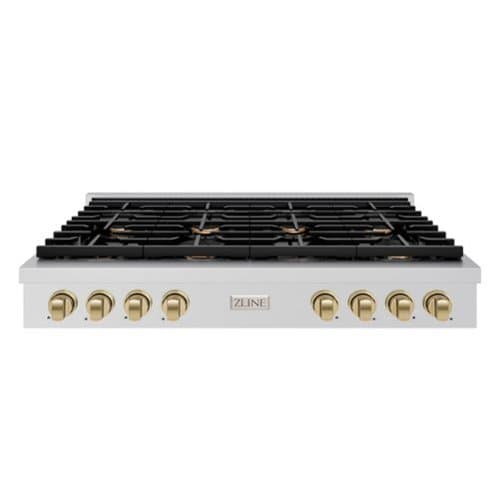 ZLINE - 48 in. Autograph Paramount Gas Rangetop w/ 8 Burners & Champagne Bronze Accents (SRTZ-48-CB) - Stainless Steel