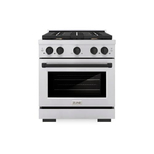 ZLINE - Autograph Edition 30" Paramount Gas Range w/ 4 Burners & Matte Black Accents (SGRZ-30-MB) - Stainless Steel