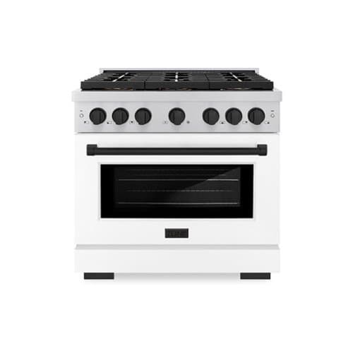ZLINE - Autograph 36 in. Paramount Dual Fuel Range w/ DuoPro Cooktop & White Door w/ Black Accents (PSDRZ-WM-36-MB) - Stainless Steel with White Matte Door