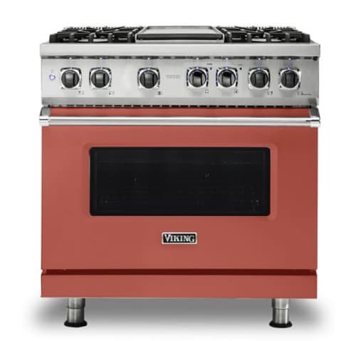 Viking - 5-Series 5.6 Cu. Ft. Self-Cleaning Freestanding Dual Fuel Convection Range - 4 Burner - Spiced Cider