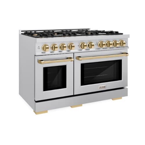 ZLINE - Autograph 48" Select Double Oven Dual Fuel Range w/ Polished Gold Accents (HDRZ-48-G) - Stainless Steel