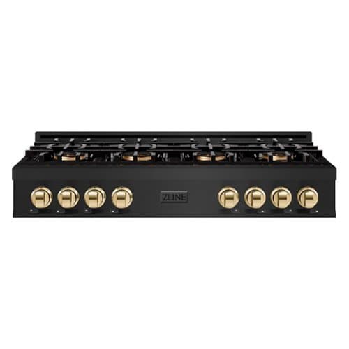 ZLINE - Autograph 48 in. Black Stainless Classic Rangetop with 8 DuoPro Burners and Gold Accents (PCRTBZ-48-G) - Black Stainless Steel