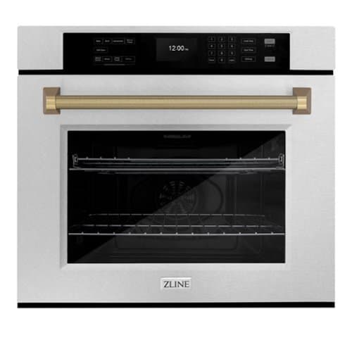 ZLINE - Autograph 30 in. True Convection Single Wall Oven in Satin Steel with Bronze Helix Handle (WASSZ-30-KCB) - Satin Stainless Steel