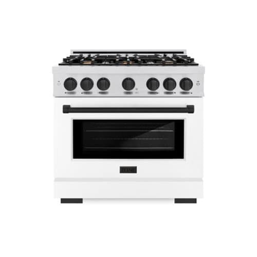 ZLINE - Autograph 36 in. Freestanding Select Satin Steel Gas Range w/ White Door & Black Accents - Satin Stainless Steel