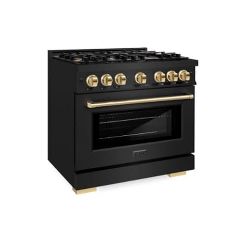 ZLINE - Autograph 36 in. 5.2 cu. ft. Freestanding Select Black Stainless Gas Range w/ 6 Burners & Gold Accents - Black Stainless Steel