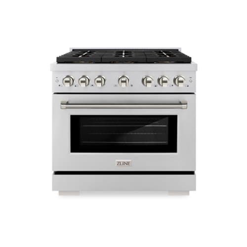 ZLINE - Autograph 36 in. 5.2 Cu. Ft. Freestanding Paramount DuoPro Gas Range in Stainless Steel with Nickel Helix Handle - Stainless Steel