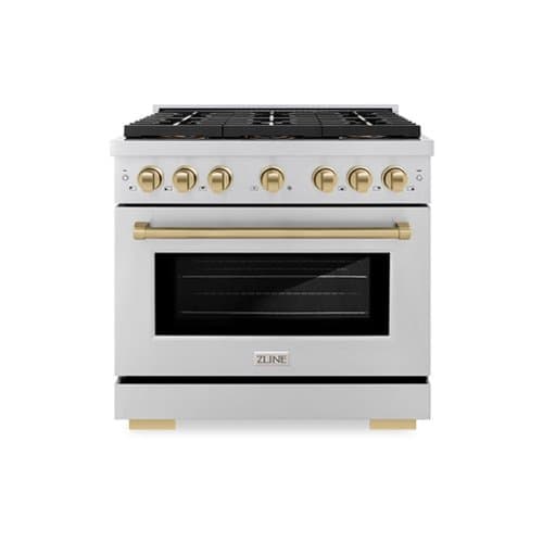 ZLINE - Autograph 36 in. Paramount Gas Range with 6 Burner DuoPro Cooktop & Champagne Bronze Accents (PSGRZ-36-CB) - Stainless Steel