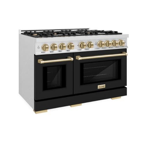 ZLINE - Autograph 48 in. 6.7 cu. ft. Freestanding Select Satin Steel Gas Range w/ Black Doors & Bronze Accents - Satin Stainless Steel