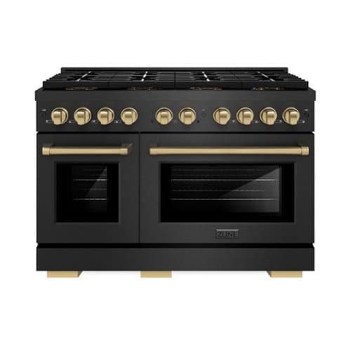 ZLINE - Autograph 48 in. 6.7 cu. ft. Double Oven Freestanding DuoPro Gas Range in Black Satin Stainless Steel and Bronze Accents - Black Satin Stainless Steel