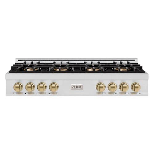 ZLINE - Autograph 48 in. Satin Steel Classic Rangetop with 8 DuoPro Burners and Bronze Accents (PCRTSZ-48-CB) - Satin Stainless Steel