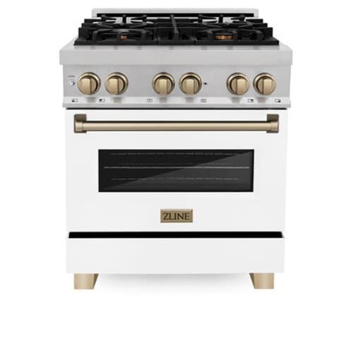 ZLINE - Autograph 30 in. Legacy Dual Fuel Range in Satin Steel w/ White & Bronze Accents (RASZ-WM-30-CB) - Stainless Steel