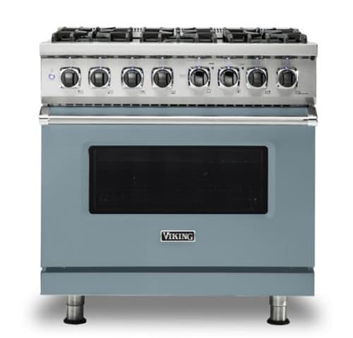 Viking - 5-Series 5.6 Cu. Ft. Self-Cleaning Freestanding Dual Fuel Convection Range - 6 Burner - November Sky