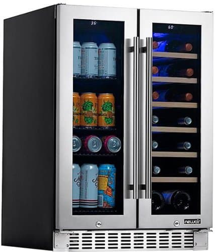 NewAir - Refurbished 18-Bottle or 58-Can French Door Dual Zone Wine Refrigerator with SplitShelf and Beech Wood Shelves - Stainless Steel