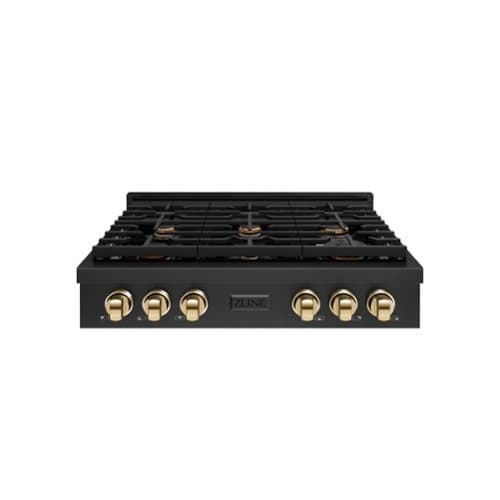 ZLINE - 36 in. Autograph Paramount Rangetop with Gold Accents (SRTBZ-36-G) - Black Stainless Steel