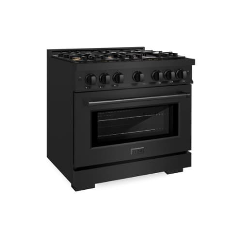 ZLINE - 36 in. 5.2 cu. ft. Freestanding Select Gas Range w/ Convection Oven in Black Stainless & 6 Brass Burners - Black Stainless Steel