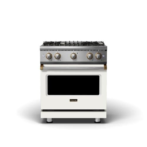 Viking - 5-Series 30" 6.1 cu ft Freestanding All Gas Sealed Burner Range - LP - Pure White + Brass - Pure White with Brushed Brass Accents