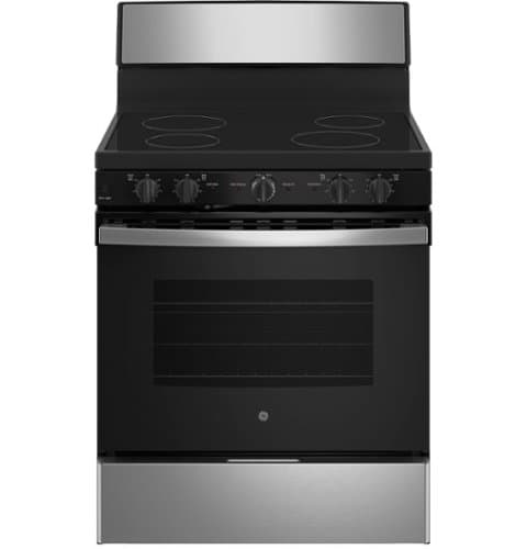 GE - 5 Cu. Ft. Freestanding Electric Range with Self-Cleaning and Dual-Element Bake - Stainles Steel/Black
