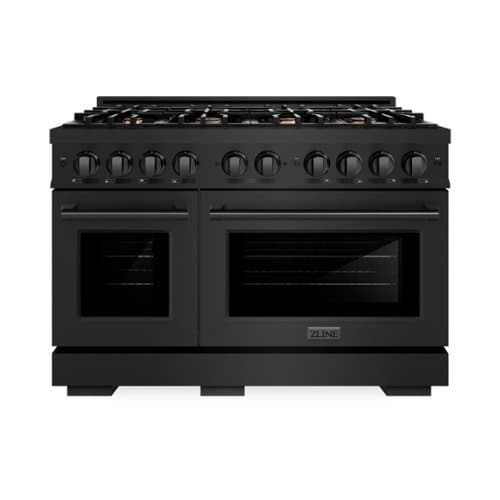 ZLINE - 48" Select Double Oven Dual Fuel Range with 8 Brass Burners (HDRB-BR-48) - Black Stainless Steel