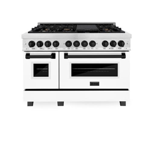 ZLINE - Autograph 48 in. Legacy Dual Fuel Range in Satin Steel w/ White & Black Accents (RASZ-WM-48-MB) - Stainless Steel