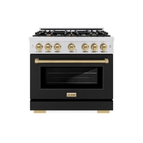 ZLINE - Autograph 36 in. Select Dual Fuel Satin Steel Range w/ Black & Bronze Accents (HDRSZ-BLM-36-CB) - Black Matte