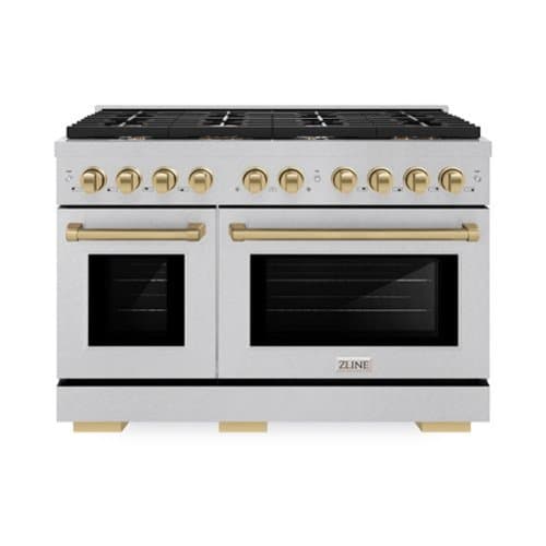 ZLINE - Autograph 48 in. Paramount Dual Fuel Satin Steel Range w/ 8 Burners & Bronze Accents (SDRSZ-48-CB) - Stainless Steel