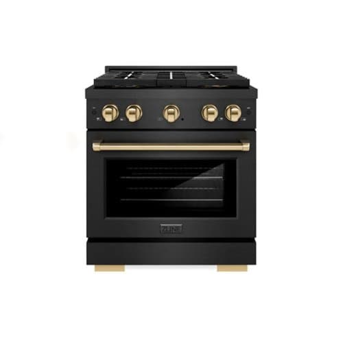 ZLINE - Autograph 30 in. 4.2 cu. ft. Freestanding Paramount DuoPro Dual Fuel Range in Black Satin Steel and Gold Accents - Black Satin Stainless Steel