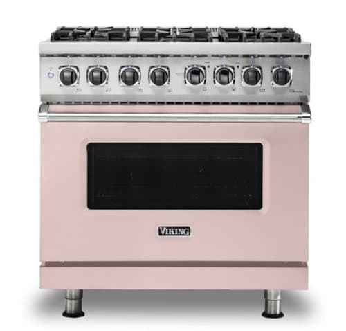 Viking - 5-Series 5.6 Cu. Ft. Self-Cleaning Freestanding Dual Fuel Convection Range - 6 Burner - LP - Blush
