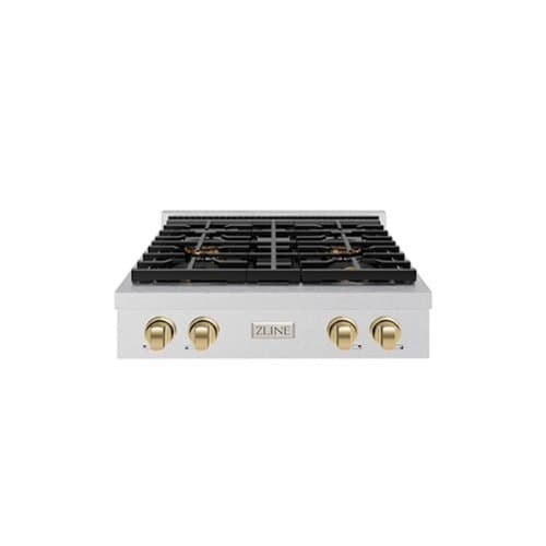 ZLINE - Autograph 30 in. Satin Steel Paramount Built-In Gas Cooktop w/ 4 DuoPro Burners and Bronze Accents (PSRTSZ-30-CB) - Stainless Steel