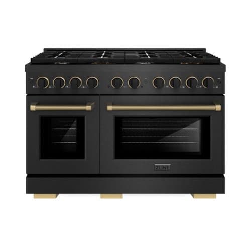 ZLINE - Designer 48 in. 6.7 cu. ft. Freestanding Paramount Dual Fuel Range in Black Satin Steel with Black and Bronze Accents - Black Satin Stainless Steel