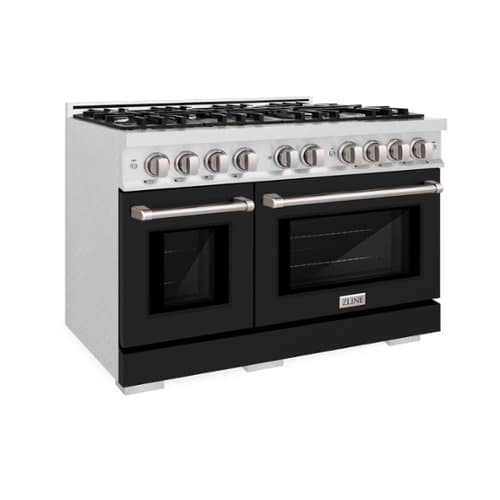 ZLINE - 48 in. Select Satin Dual Fuel Range with 8 Burner Cooktop (HDRS-BLM-48) - Satin Steel/White Matte