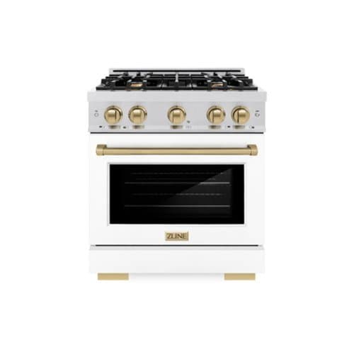 ZLINE - Autograph 30 in. Select Dual Fuel Satin Steel Range w/ White & Bronze Accents (HDRSZ-WM-30-CB) - White Matte
