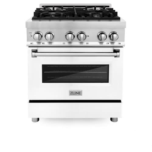 ZLINE - 30" Legacy Dual Fuel Range w/ 4 Burner Cooktop & Electric Oven w/ White Matte Door (RA-WM-30) - Stainless Steel