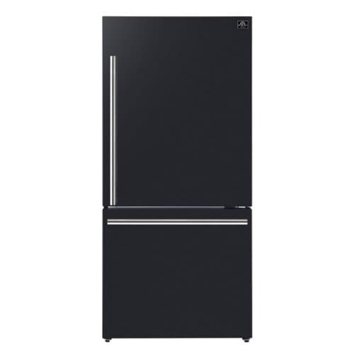 Forno Appliances - Milano Espresso 17.2 Cu. Ft. Counter-Depth Bottom Freezer Refrigerator with Right Swing Door, Antique Brass Handles - Black