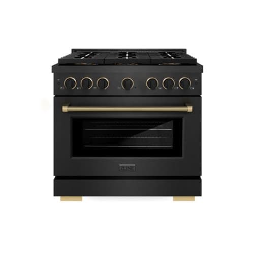 ZLINE - Designer 36 in. 5.2 cu. ft. Freestanding DuoPro Dual Fuel Range in Black Satin Steel with Black and Bronze Accents+M9 - Black Satin Stainless Steel