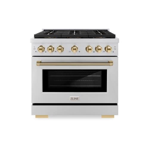 ZLINE - Autograph 36 in. 5.2 Cu. Ft. Freestanding Paramount DuoPro Gas Range in Stainless Steel with Gold Helix Handle - Stainless Steel