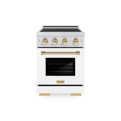 ZLINE - Autograph 24 in. 3.2 cu. ft. Paramount Freestanding Induction Range with 3 Burners and Gold Accents with White Door - White Matte