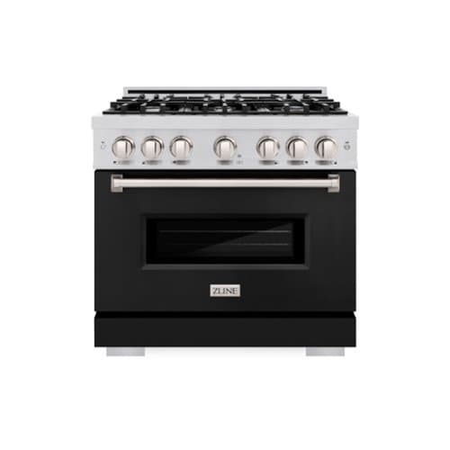 ZLINE - 36" Classic Gas Range with 6 Burner Cooktop and Convection Oven (CGR-BLM-36) - Satin Steel/White Matte