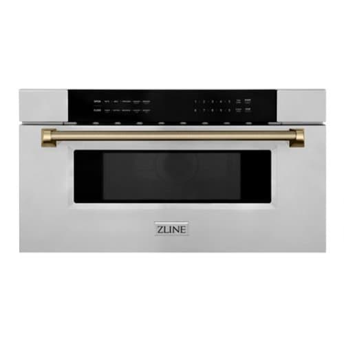 ZLINE - Autograph 30 in. 1.2 cu. ft. Built-in Microwave Drawer and Champagne Bronze Helix Handle - Stainless Steel