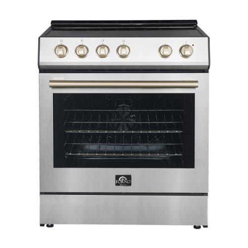 Forno Appliances - Leonardo Espresso 5.0 cu. ft. Slide-In Oven Electric Convection Range in Stainless-Steel with Antique Brass Accents - Stainless Steel