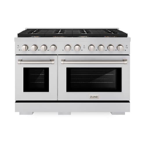 ZLINE - 48" Paramount Double Oven Dual Fuel Range with 8 Brass Burners (SDR-BR-48) - Stainless Steel