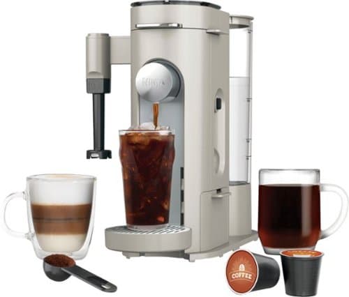 Ninja - Pods & Grounds Specialty Single-Serve Iced Coffee Maker, K-Cup Pod Compatible with Foldaway Milk Frother - Stone