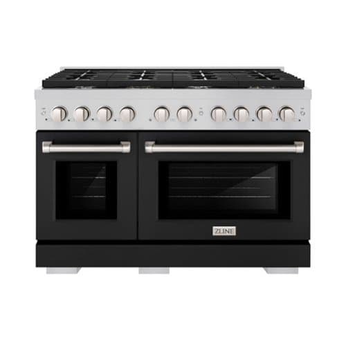 ZLINE - 48" Paramount Double Oven Dual Fuel Range with 8 Burners (SDR-BLM-48) - Satin Steel/Black Matte