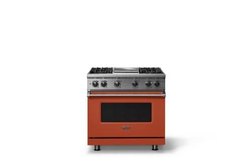 Viking - 5.1 Cu. Ft. 36"W Freestanding Gas Sealed 4 Burner Range with Griddle - Spiced Cider