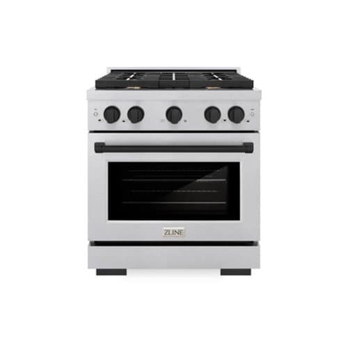 ZLINE - Autograph 30 in. Paramount Dual Fuel Satin Steel Range w/ 4 Burners & Black Accents (SDRSZ-30-MB) - Stainless Steel