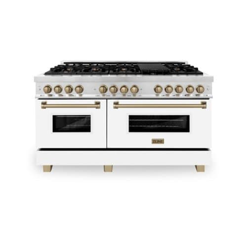 ZLINE - Autograph 60" Legacy Dual Fuel Range w/ 9 Burners & White & Bronze Accents (RAZ-WM-60-CB) - Multicolor