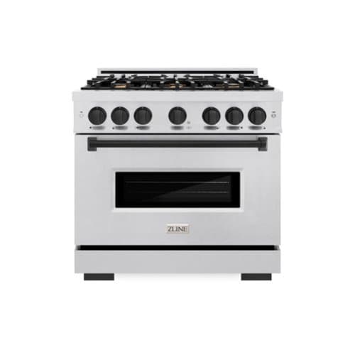 ZLINE - Autograph 36 in. Classic Satin Steel Gas Range w/ 6 Burners & Black Accents (CGRSZ-36-MB) - Stainless Steel